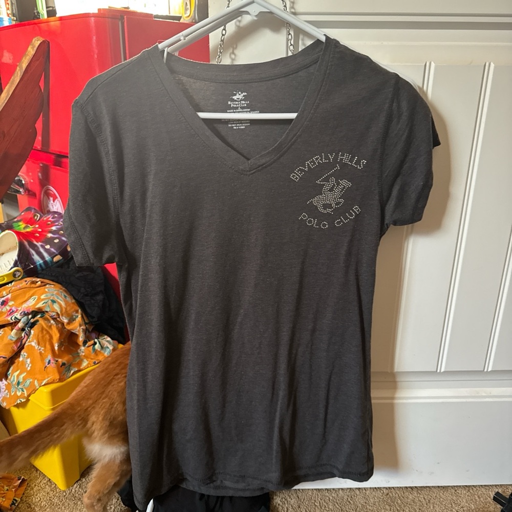 Beverly Hills Polo Club Men's Charcoal V-Neck Tee